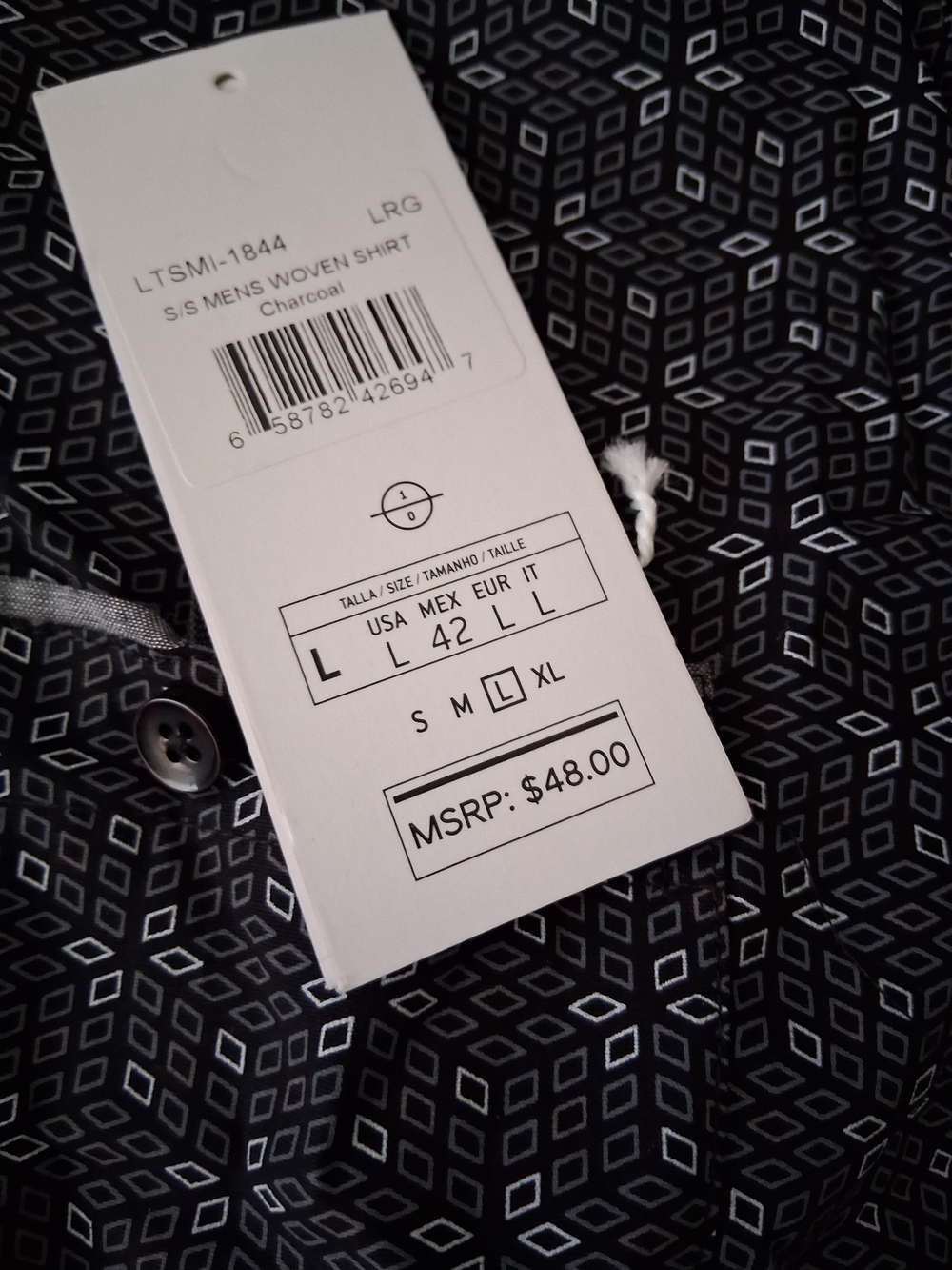 Express Men’s Black Short-Sleeve Button-up w/Tiny Geometric Print L - Picture 3 of 3